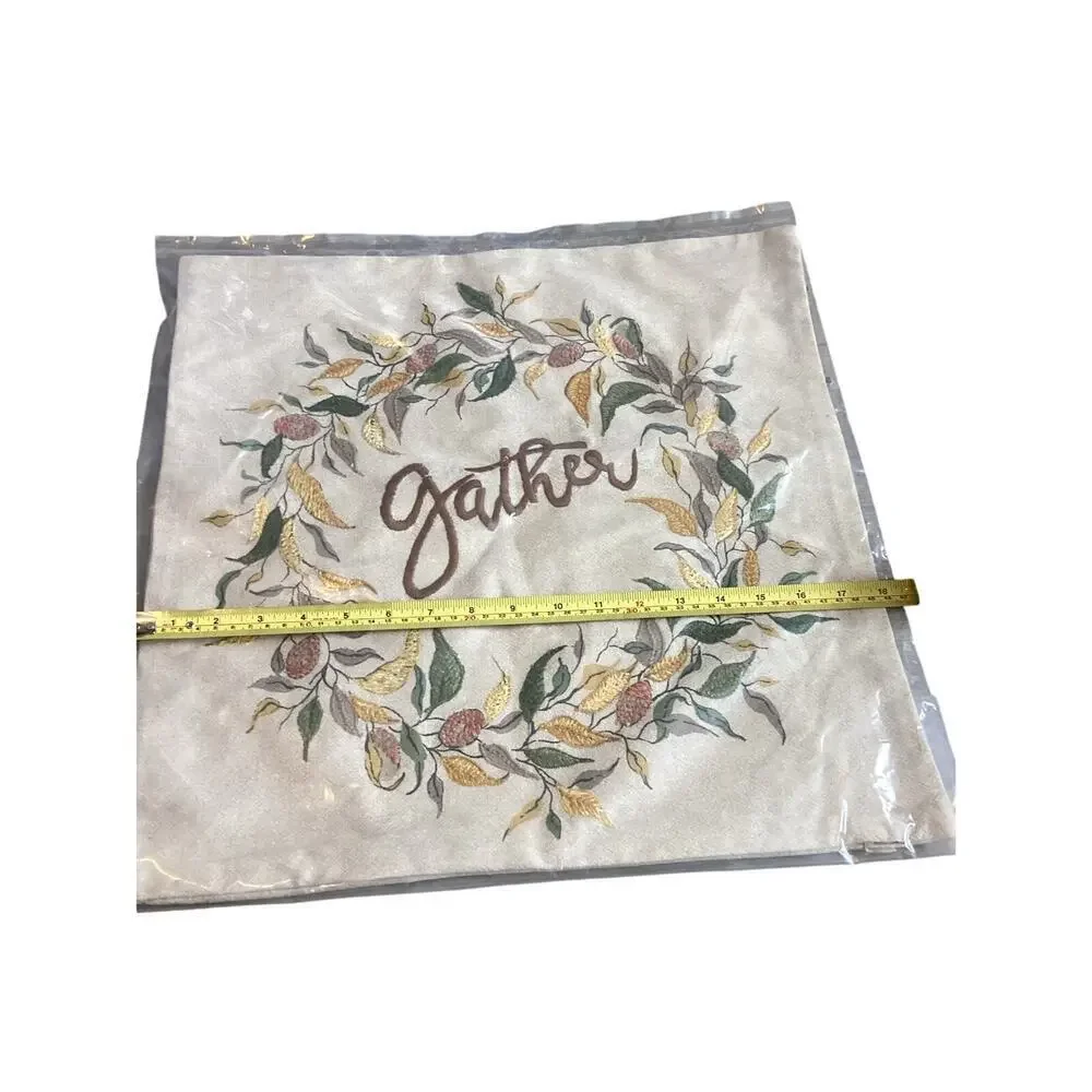 Embroidered Pillow Cover Gather Floral Thanksgiving Fall Farmhouse Country NEW